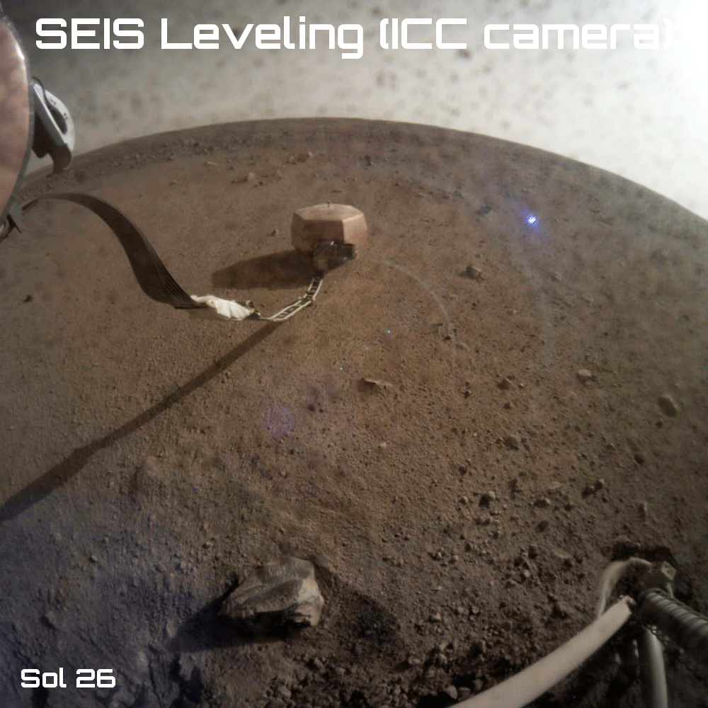 Séquence animée d'images obtenues par la caméra ICC montrant l'opération de nivellement (© NASA/JPL-Caltech).