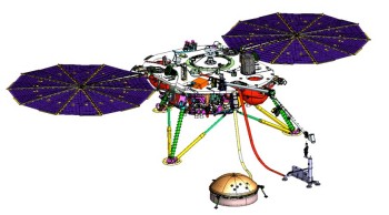 La sonde InSight avec les instruments SEIS et HP<sup>3</sup> au sol (© NASA)