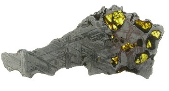 Ten-centimetre slice of a Glorieta Mountain pallasite (© Luc Labenne / Société Labenne Météorites).