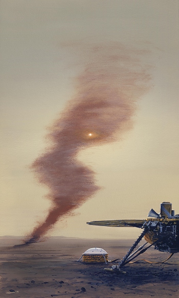 Artist’s impression of a dust storm on Mars (© IPGP/Manchu/Bureau 21).
